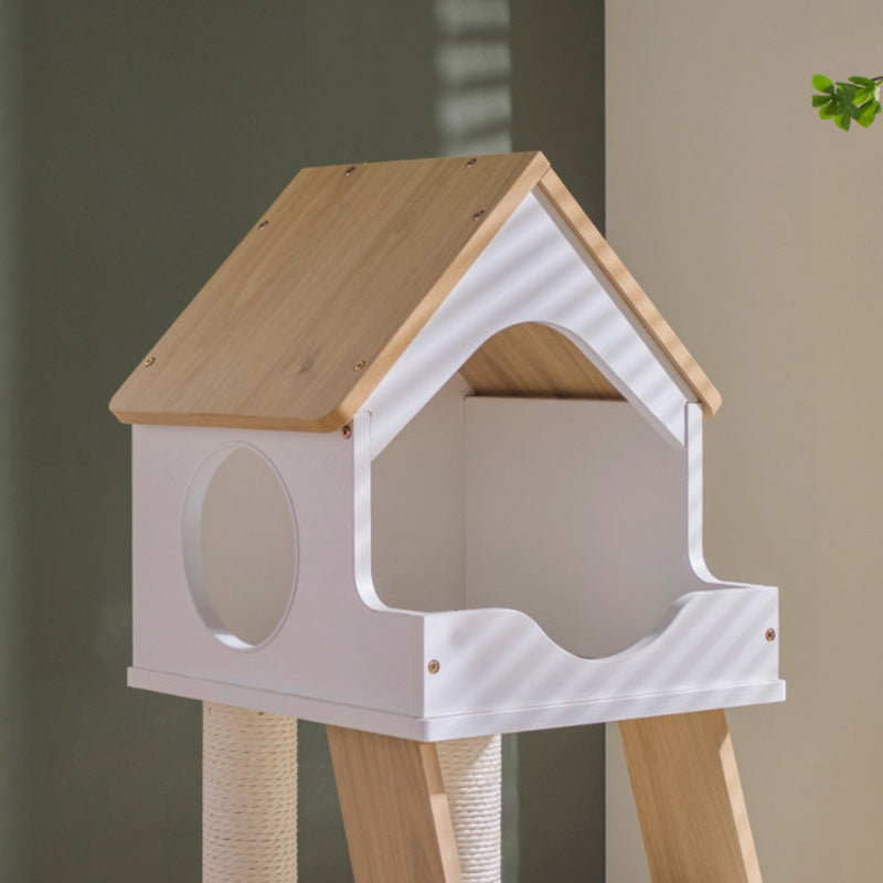 Contemporary Scandinavian Rectangular Plywood PVC Kraft Paper Rope Acrylic Cat Tree For Living Room Cuvalon