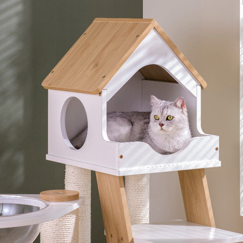 Contemporary Scandinavian Rectangular Plywood PVC Kraft Paper Rope Acrylic Cat Tree For Living Room Cuvalon