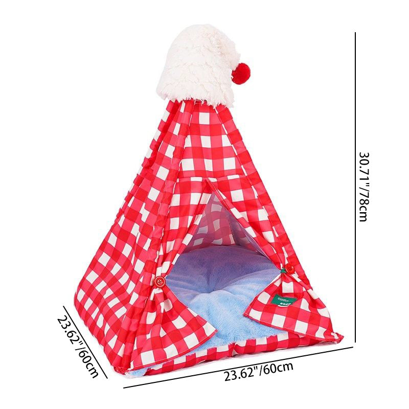 Contemporary Creative Triangle Velvet Linen Polyester Christmas Tent Cat Bed For Bedroom Cuvalon