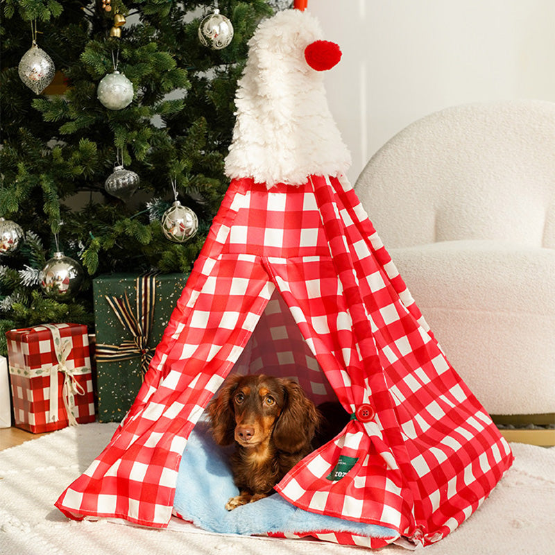 Contemporary Creative Triangle Velvet Linen Polyester Christmas Tent Cat Bed For Bedroom Cuvalon