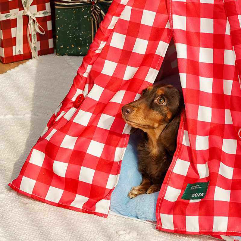 Contemporary Creative Triangle Velvet Linen Polyester Christmas Tent Cat Bed For Bedroom Cuvalon