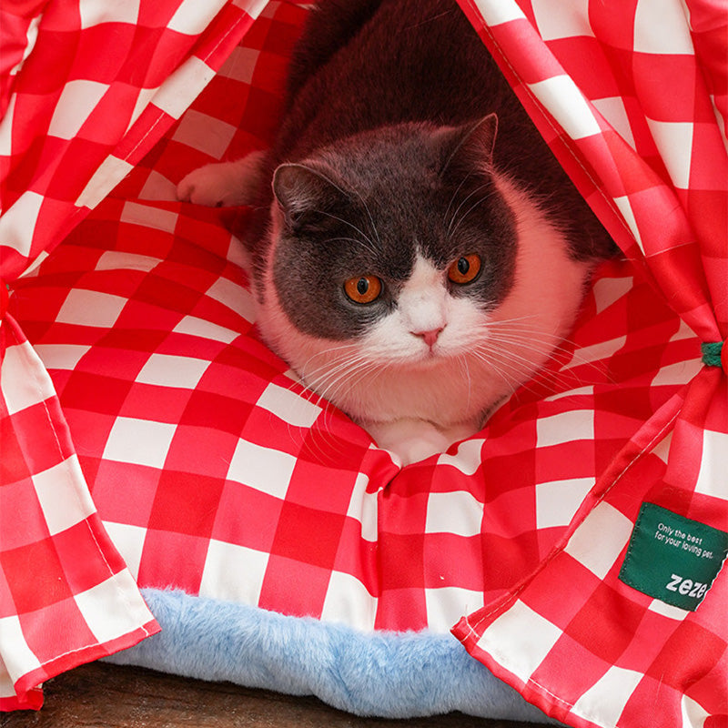 Contemporary Creative Triangle Velvet Linen Polyester Christmas Tent Cat Bed For Bedroom Cuvalon