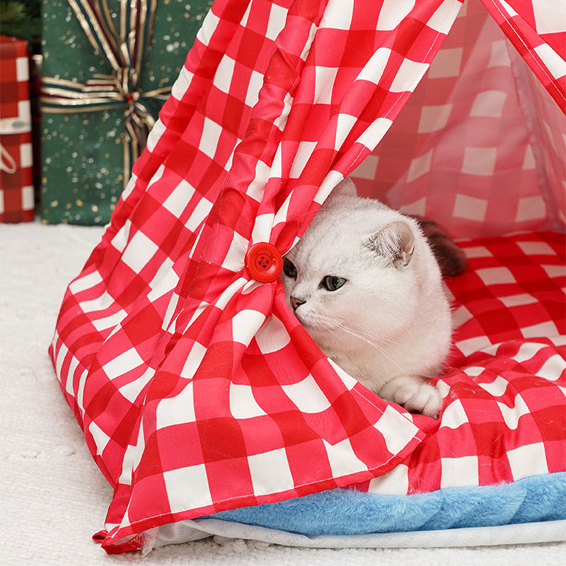 Contemporary Creative Triangle Velvet Linen Polyester Christmas Tent Cat Bed For Bedroom Cuvalon