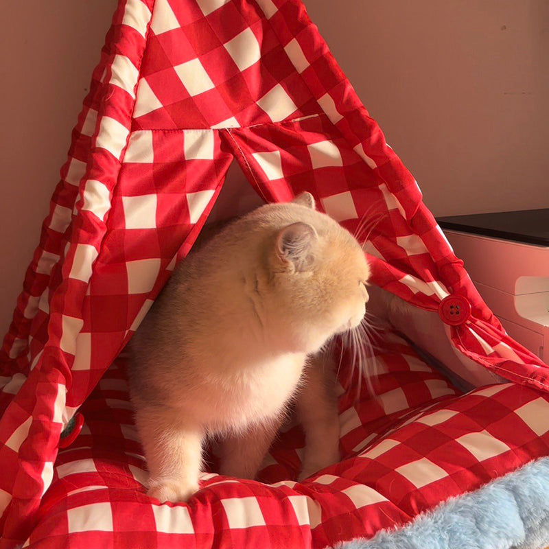 Contemporary Creative Triangle Velvet Linen Polyester Christmas Tent Cat Bed For Bedroom Cuvalon
