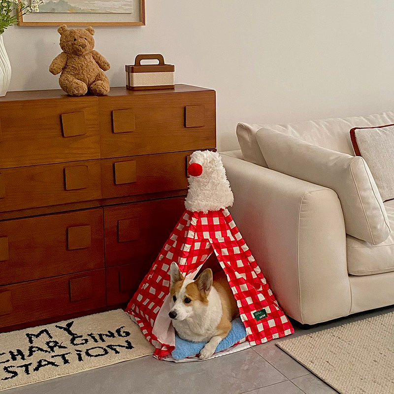 Contemporary Creative Triangle Velvet Linen Polyester Christmas Tent Cat Bed For Bedroom Cuvalon
