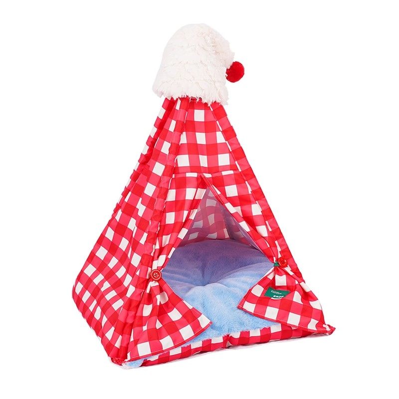Contemporary Creative Triangle Velvet Linen Polyester Christmas Tent Cat Bed For Bedroom Cuvalon