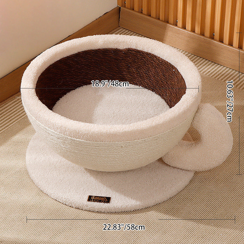 Contemporary Creative Round Medium-Density Fiberboard Velvet Fabric Sisal Coffee Cup Cat Bed For Bedroom Cuvalon