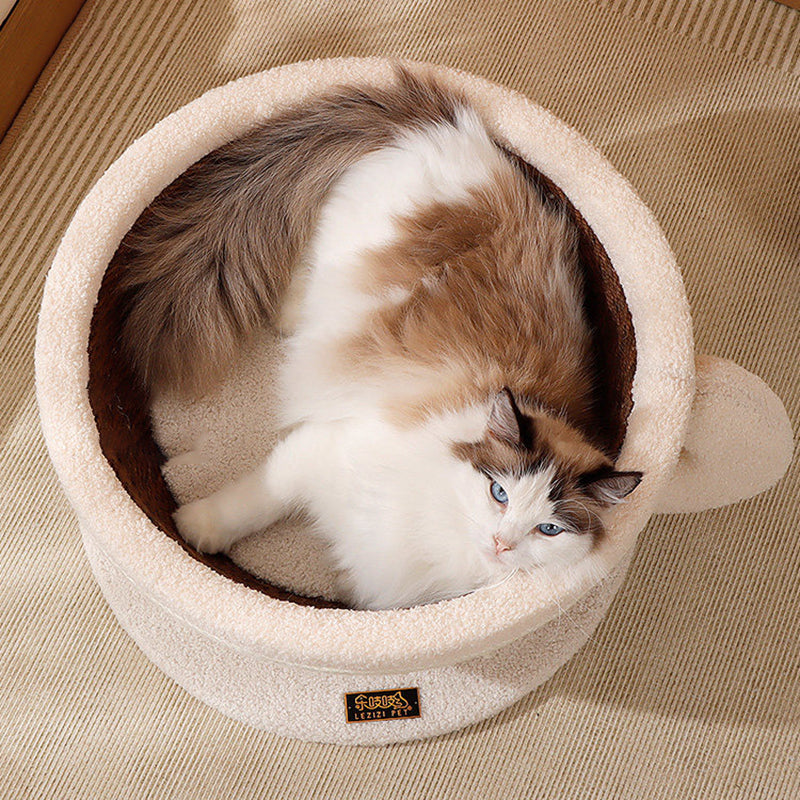 Contemporary Creative Round Medium-Density Fiberboard Velvet Fabric Sisal Coffee Cup Cat Bed For Bedroom Cuvalon