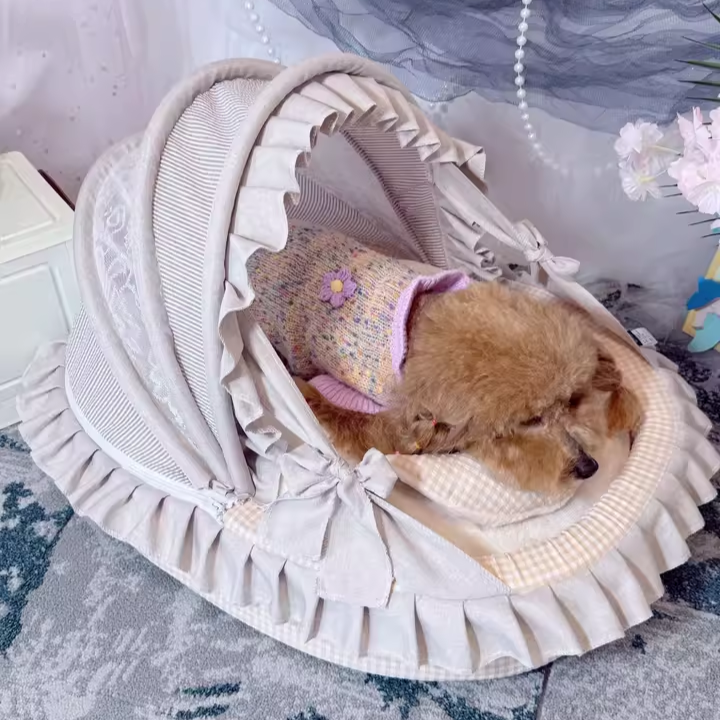 Contemporary Scandinavian Round Polyester-Cotton Velvet Semi-Enclosed Cradle Cat Bed For Bedroom Cuvalon