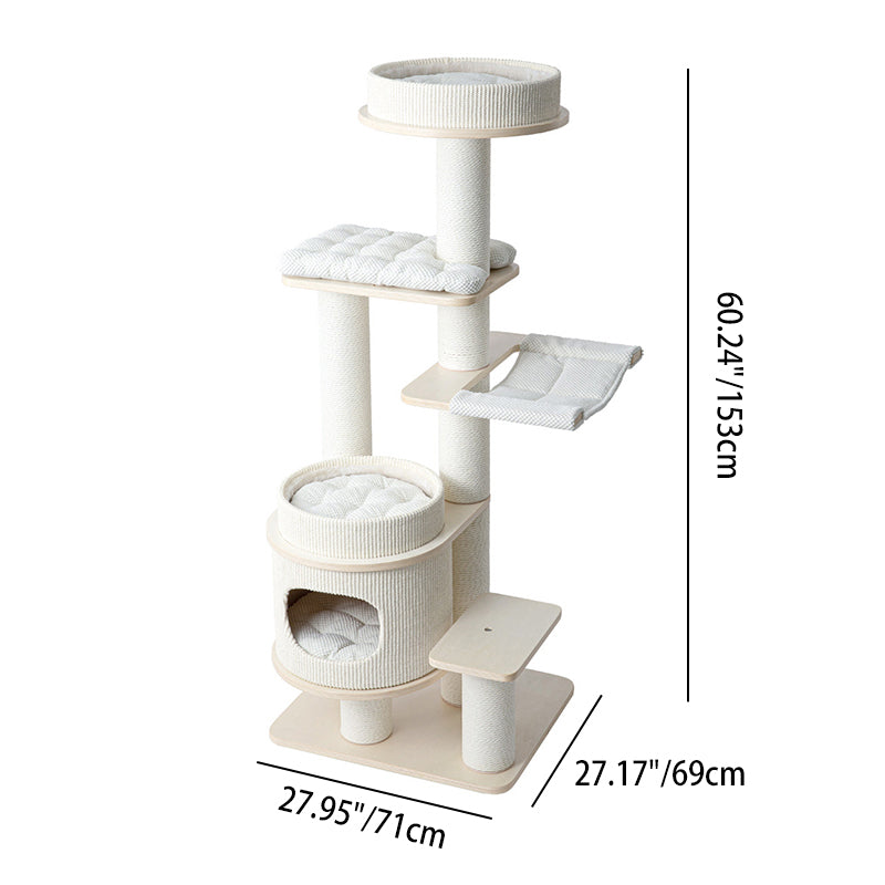 Contemporary Scandinavian Rectangular Plywood Fiberboard Paper Rope Paper Tube Corduroy Cat Tree 5-Tier For Bedroom Cuvalon