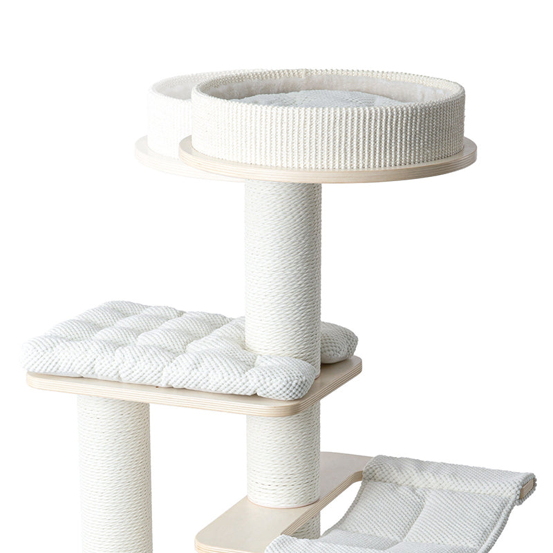 Contemporary Scandinavian Rectangular Plywood Fiberboard Paper Rope Paper Tube Corduroy Cat Tree 5-Tier For Bedroom Cuvalon