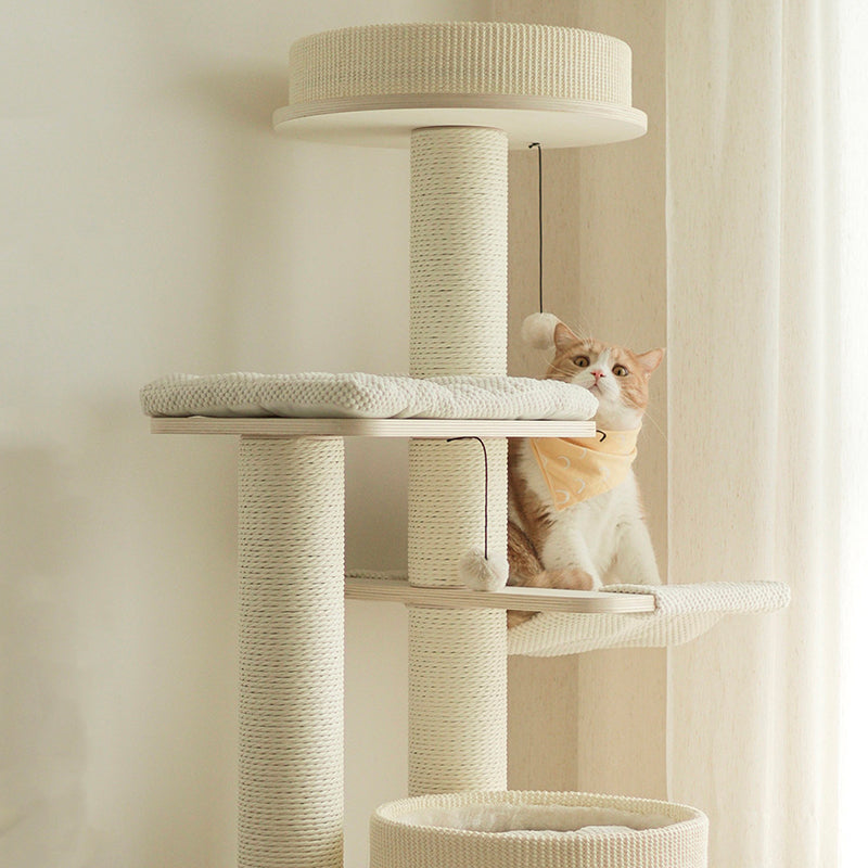 Contemporary Scandinavian Rectangular Plywood Fiberboard Paper Rope Paper Tube Corduroy Cat Tree 5-Tier For Bedroom Cuvalon