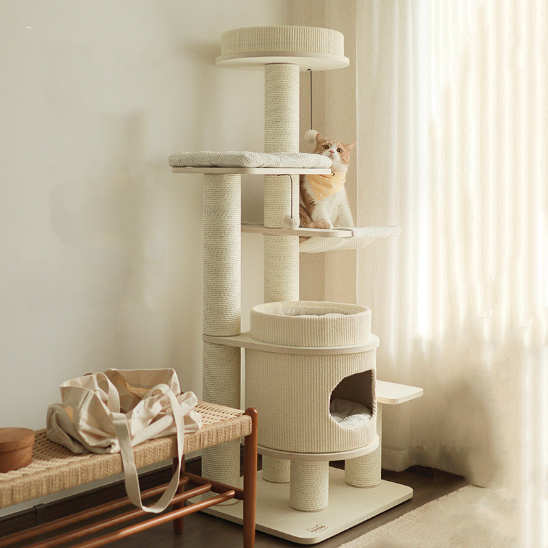 Contemporary Scandinavian Rectangular Plywood Fiberboard Paper Rope Paper Tube Corduroy Cat Tree 5-Tier For Bedroom Cuvalon
