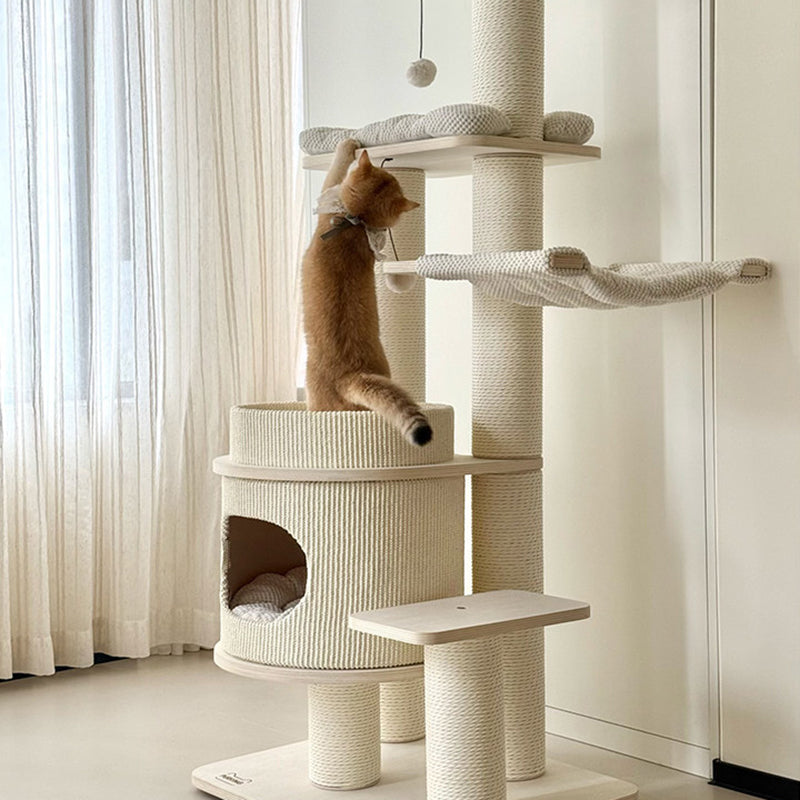Contemporary Scandinavian Rectangular Plywood Fiberboard Paper Rope Paper Tube Corduroy Cat Tree 5-Tier For Bedroom Cuvalon