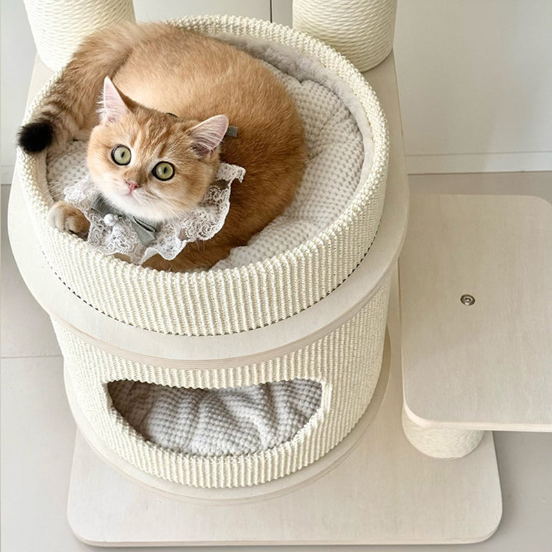 Contemporary Scandinavian Rectangular Plywood Fiberboard Paper Rope Paper Tube Corduroy Cat Tree 5-Tier For Bedroom Cuvalon