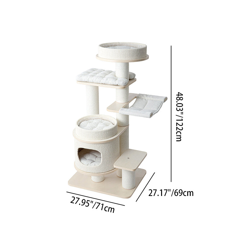 Contemporary Scandinavian Rectangular Plywood Fiberboard Paper Rope Paper Tube Corduroy Cat Tree 5-Tier For Bedroom Cuvalon