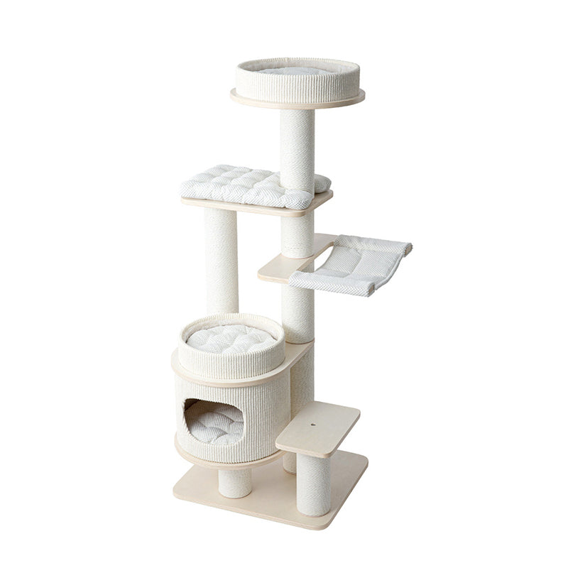 Contemporary Scandinavian Rectangular Plywood Fiberboard Paper Rope Paper Tube Corduroy Cat Tree 5-Tier For Bedroom Cuvalon