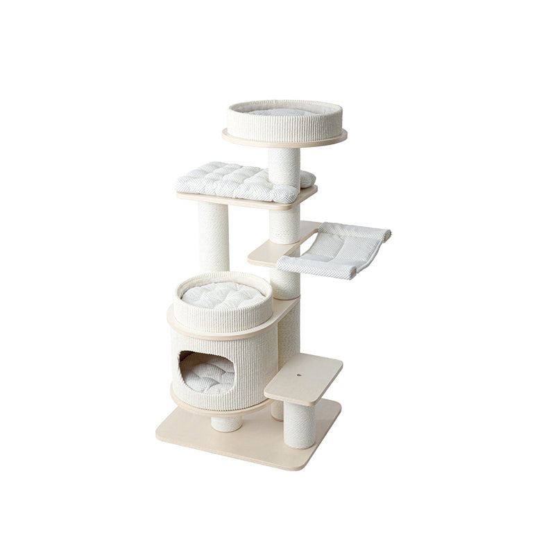 Contemporary Scandinavian Rectangular Plywood Fiberboard Paper Rope Paper Tube Corduroy Cat Tree 5-Tier For Bedroom Cuvalon