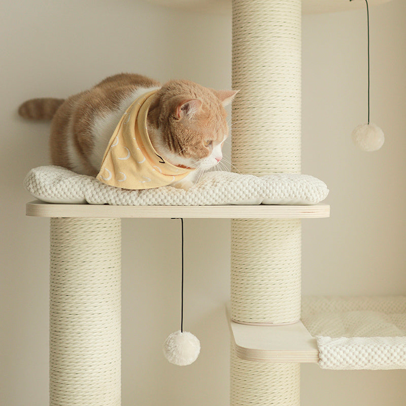 Contemporary Scandinavian Rectangular Plywood Fiberboard Paper Rope Paper Tube Corduroy Cat Tree 5-Tier For Bedroom Cuvalon