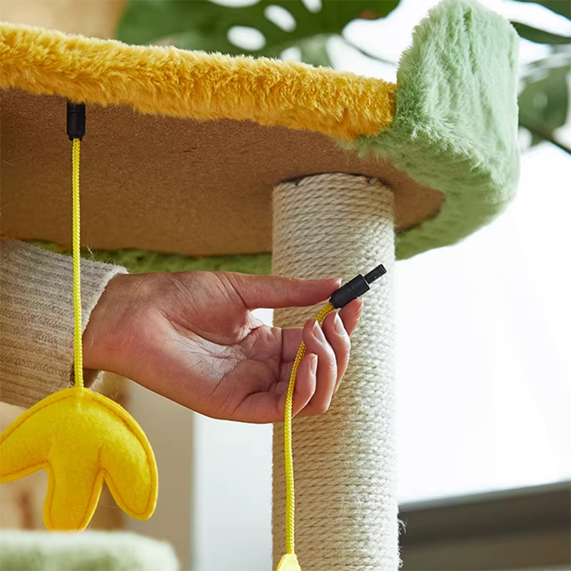 Contemporary Creative Round Particleboard Velvet Fabric Sisal Watermelon Cat Tree 3-Tier For Bedroom Cuvalon