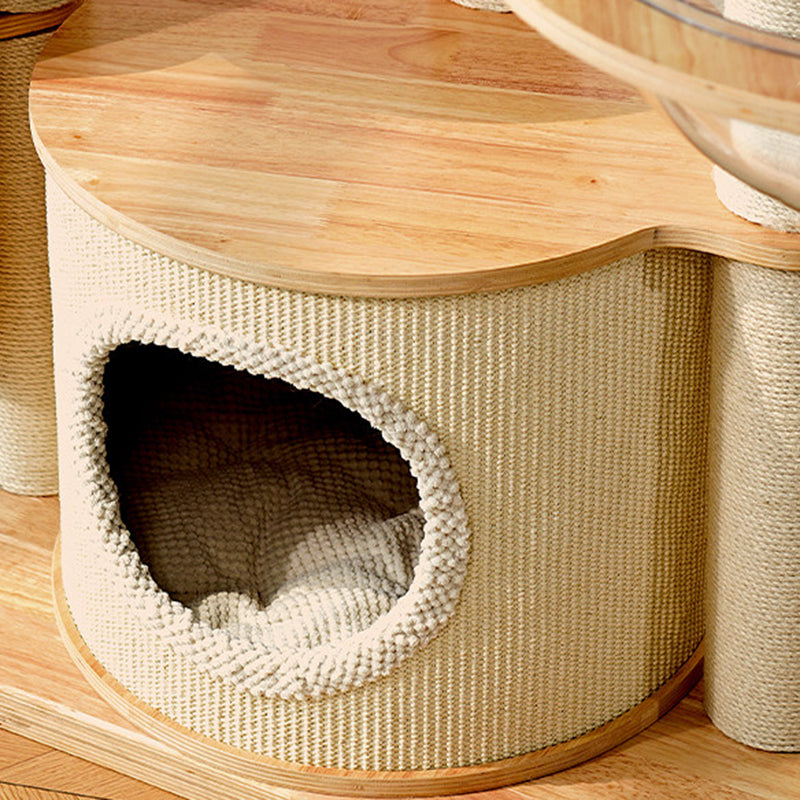Contemporary Scandinavian Round E0-Grade Plywood Corduroy Hemp Rope Paper Tube Acrylic Cat Tree 5-Tier For Bedroom Cuvalon
