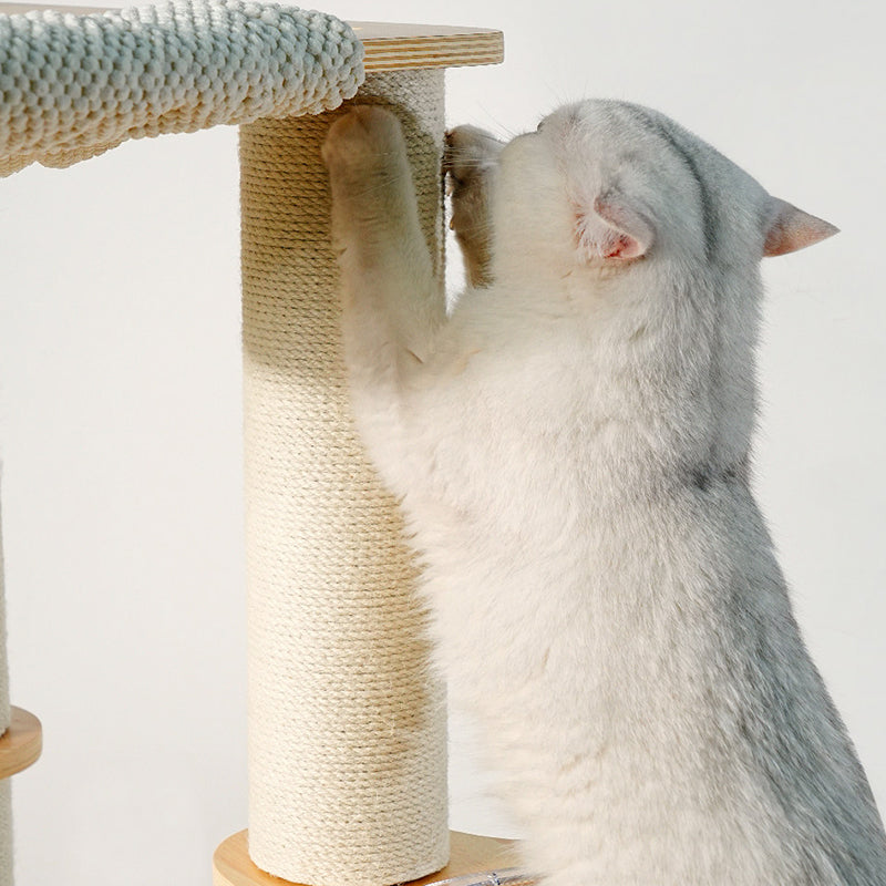 Contemporary Scandinavian Round E0-Grade Plywood Corduroy Hemp Rope Paper Tube Acrylic Cat Tree 5-Tier For Bedroom Cuvalon