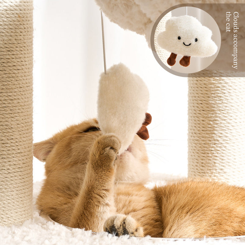 Contemporary Scandinavian Round Medium-Density Fiberboard Velvet Fabric Hemp Rope Paper Tube Acrylic Cat Tree 5-Tier For Bedroom Cuvalon
