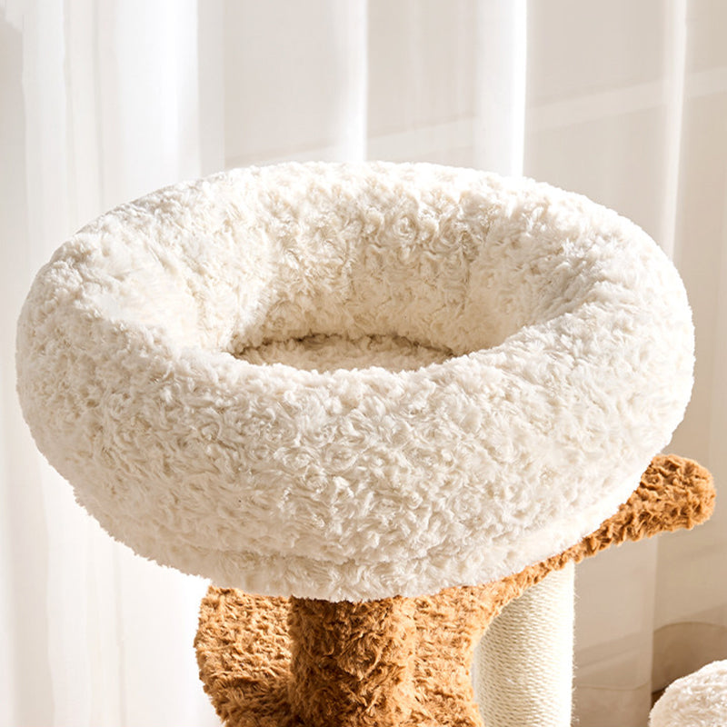 Contemporary Scandinavian Round Medium-Density Fiberboard Velvet Fabric Hemp Rope Paper Tube Acrylic Cat Tree 5-Tier For Bedroom Cuvalon