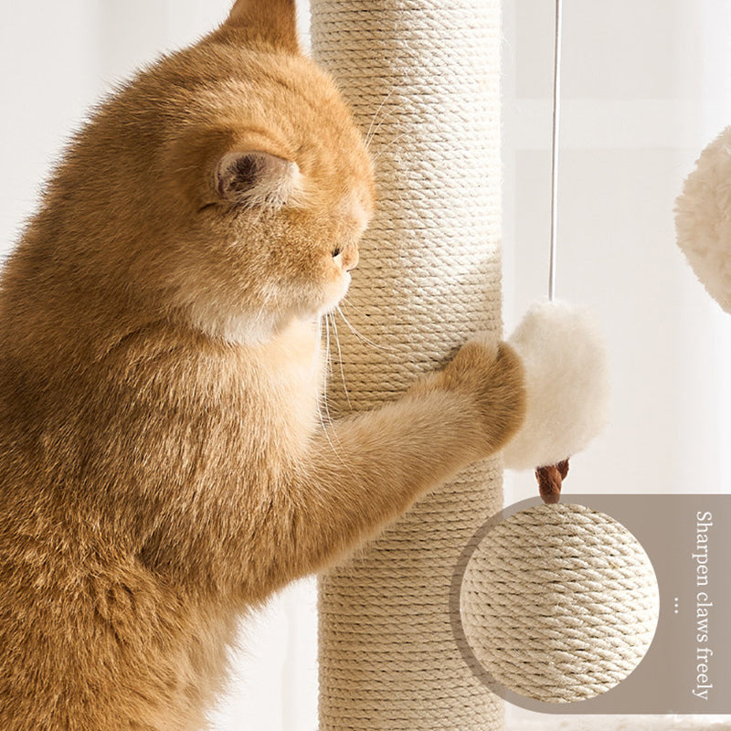 Contemporary Scandinavian Round Medium-Density Fiberboard Velvet Fabric Hemp Rope Paper Tube Acrylic Cat Tree 5-Tier For Bedroom Cuvalon
