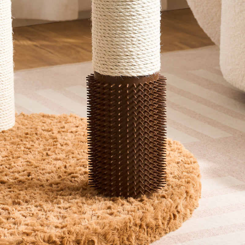 Contemporary Scandinavian Round Medium-Density Fiberboard Velvet Fabric Hemp Rope Paper Tube Acrylic Cat Tree 5-Tier For Bedroom Cuvalon