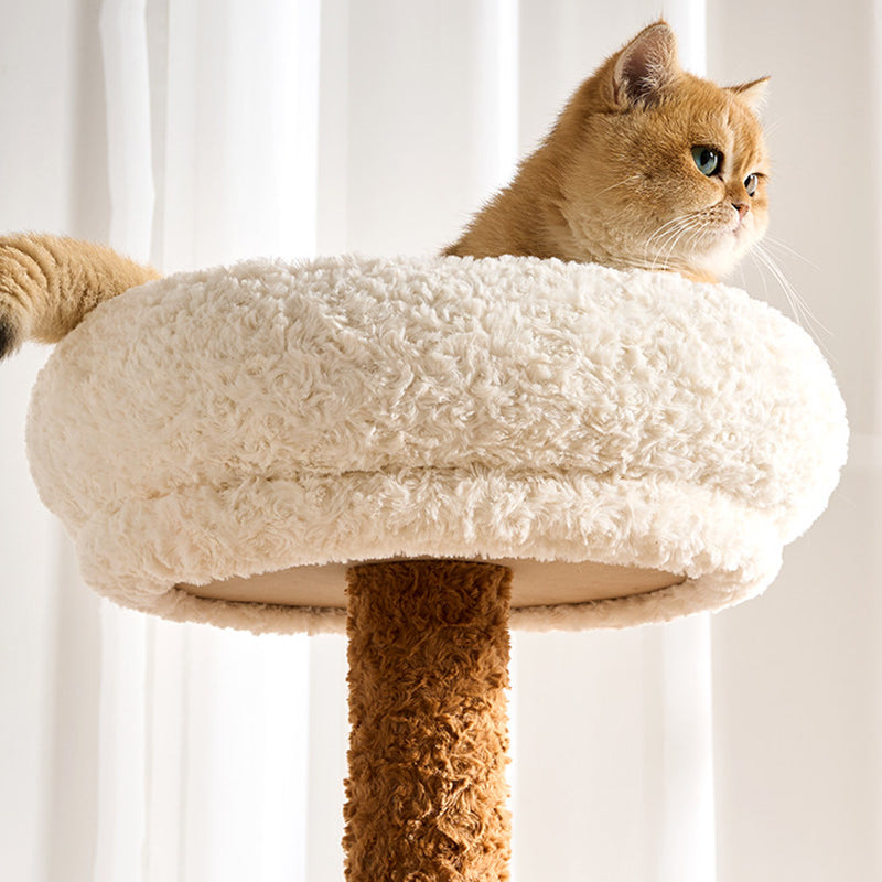 Contemporary Scandinavian Round Medium-Density Fiberboard Velvet Fabric Hemp Rope Paper Tube Acrylic Cat Tree 5-Tier For Bedroom Cuvalon