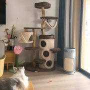 Contemporary Creative Round Particleboard Solid Wood Pillar Velvet Fabric Hemp Rope Cat Tree 6/7-Tier For Living Room Cuvalon