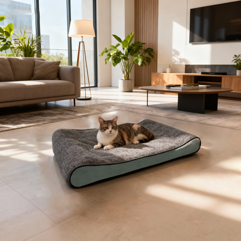 Modern Minimalist Rectangular Pet Bed: Streamlined Wave Design - Compressible Cat Bed For Bedroom Cuvalon