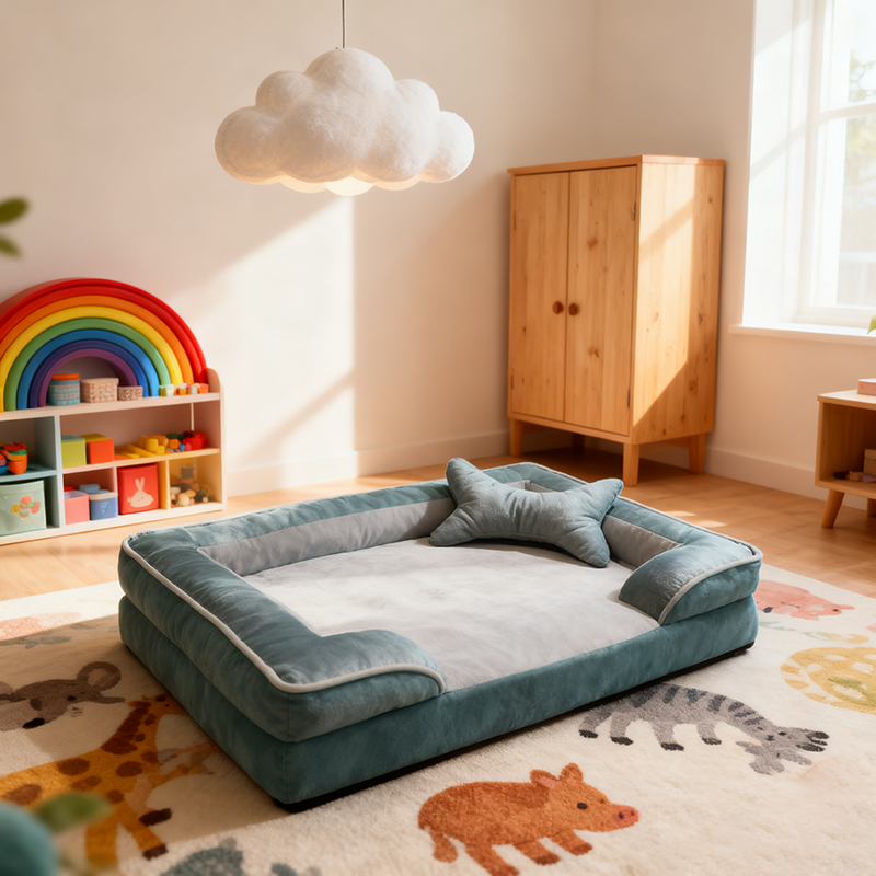Contemporary Scandinavian Rectangular Pet Bed: Fence-Style Pillow - Compressible Cat Bed For Bedroom Cuvalon