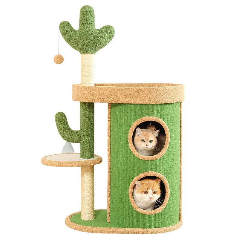 Contemporary Creative Round Particleboard Velvet Fabric Sisal Paper Tube Cactus Cat Tree & Condo 2-Condo 1-Perch For Bedroom Cuvalon