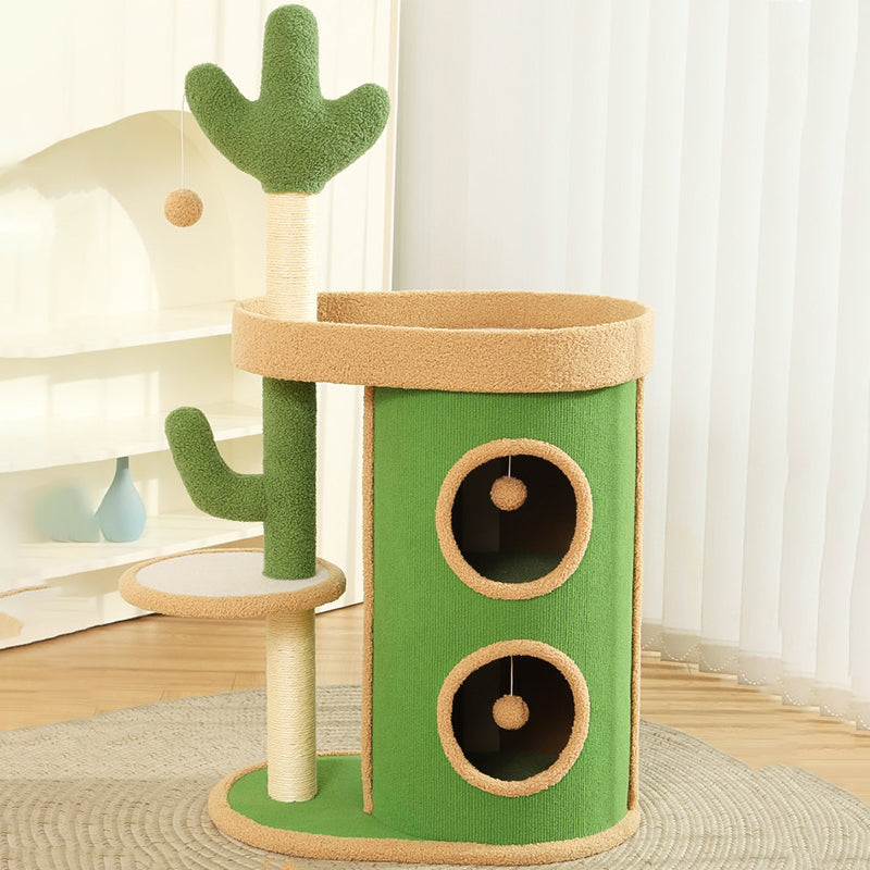 Contemporary Creative Round Particleboard Velvet Fabric Sisal Paper Tube Cactus Cat Tree & Condo 2-Condo 1-Perch For Bedroom Cuvalon
