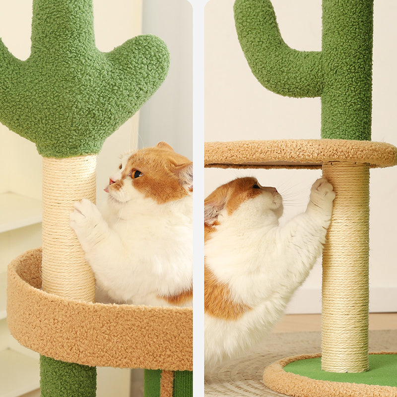 Contemporary Creative Round Particleboard Velvet Fabric Sisal Paper Tube Cactus Cat Tree & Condo 2-Condo 1-Perch For Bedroom Cuvalon