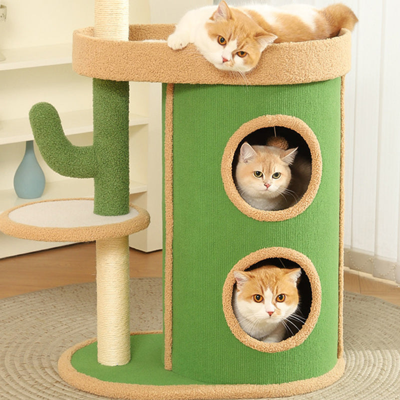 Contemporary Creative Round Particleboard Velvet Fabric Sisal Paper Tube Cactus Cat Tree & Condo 2-Condo 1-Perch For Bedroom Cuvalon