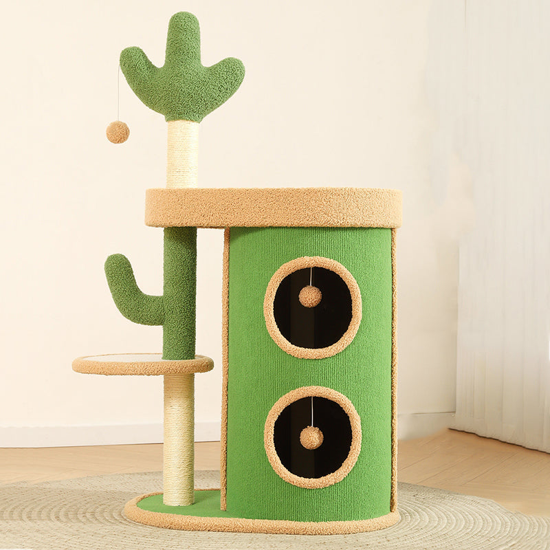 Contemporary Creative Round Particleboard Velvet Fabric Sisal Paper Tube Cactus Cat Tree & Condo 2-Condo 1-Perch For Bedroom Cuvalon