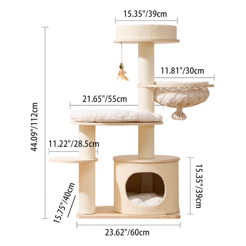 Contemporary Scandinavian Round Plywood Paper Rope Sisal Velvet Fabric Cat Tree & Condo 2-Condo 2-Perch For Bedroom Cuvalon