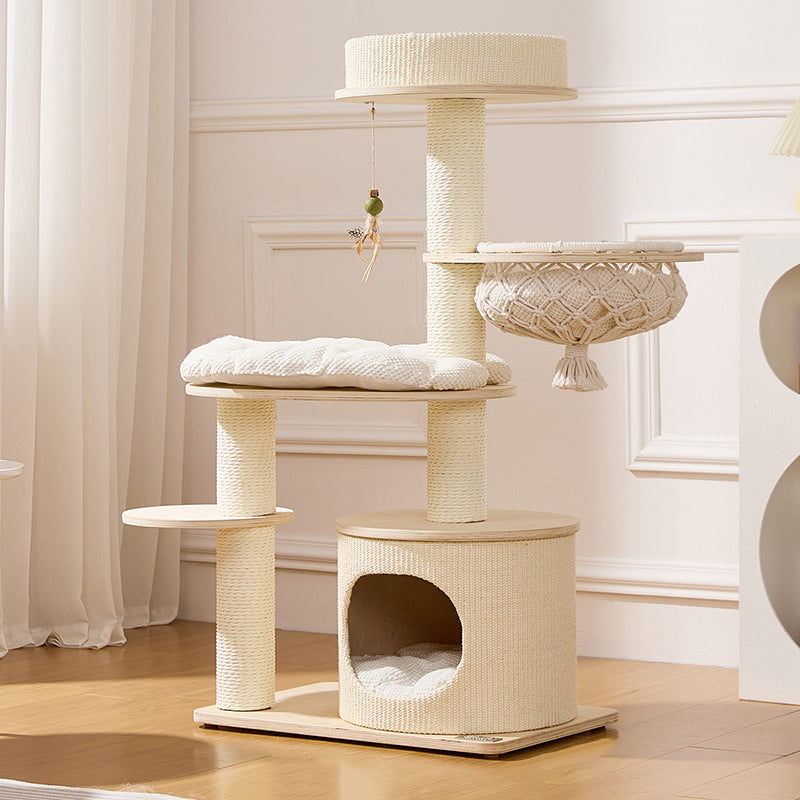Contemporary Scandinavian Round Plywood Paper Rope Sisal Velvet Fabric Cat Tree & Condo 2-Condo 2-Perch For Bedroom Cuvalon