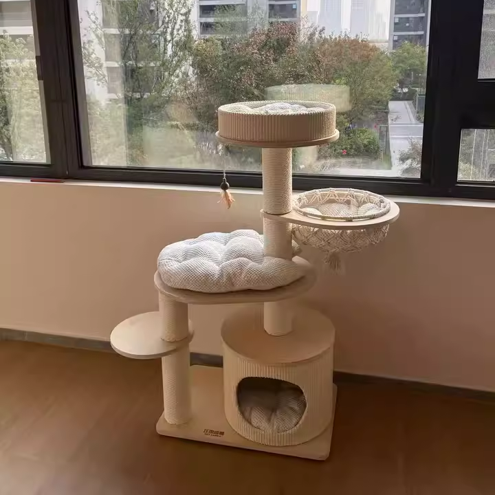 Contemporary Scandinavian Round Plywood Paper Rope Sisal Velvet Fabric Cat Tree & Condo 2-Condo 2-Perch For Bedroom Cuvalon