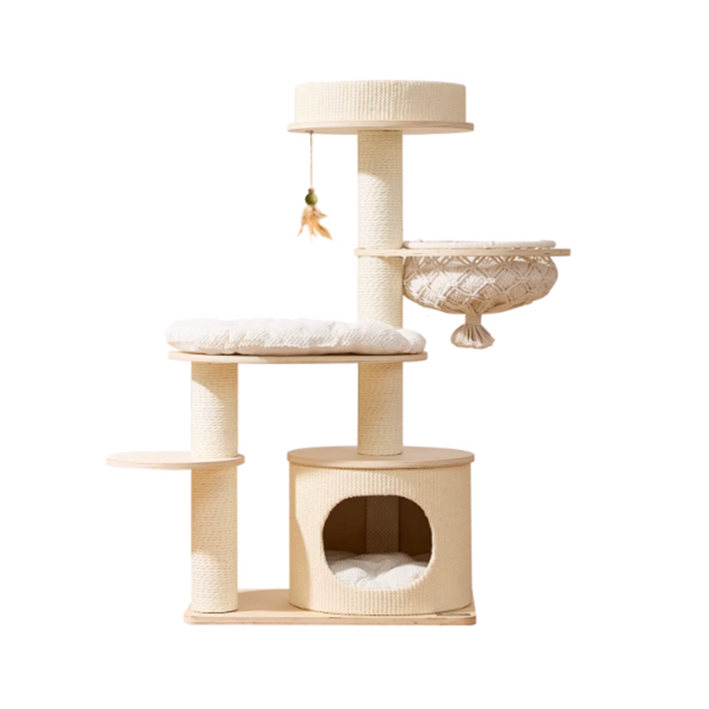 Contemporary Scandinavian Round Plywood Paper Rope Sisal Velvet Fabric Cat Tree & Condo 2-Condo 2-Perch For Bedroom Cuvalon
