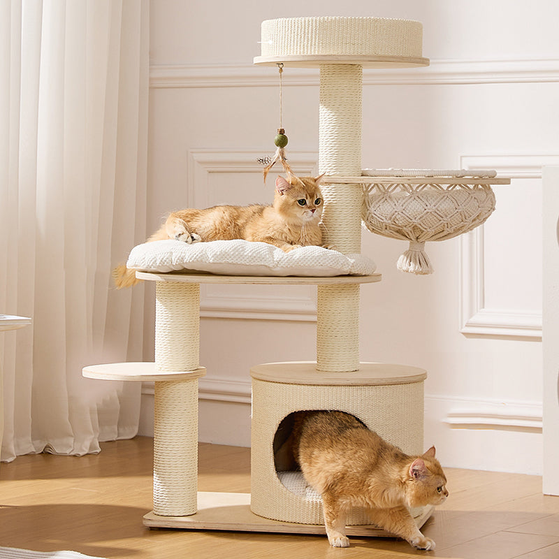 Contemporary Scandinavian Round Plywood Paper Rope Sisal Velvet Fabric Cat Tree & Condo 2-Condo 2-Perch For Bedroom Cuvalon