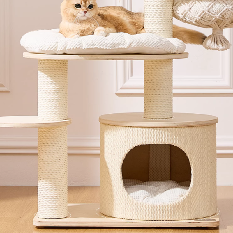 Contemporary Scandinavian Round Plywood Paper Rope Sisal Velvet Fabric Cat Tree & Condo 2-Condo 2-Perch For Bedroom Cuvalon