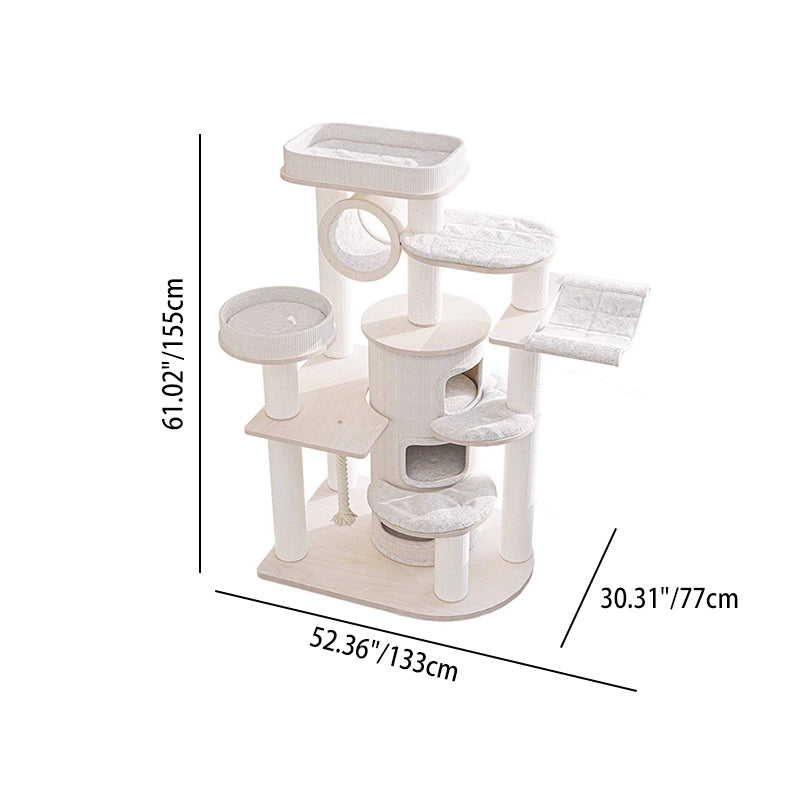 Contemporary Scandinavian Round Plywood Particleboard Paper Rope Velvet Fabric Cat Tree & Condo 3-Condo 5-Perch For Bedroom Cuvalon