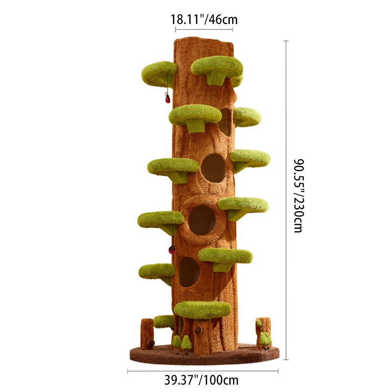 Contemporary Creative Round Particleboard Medium-Density Fiberboard Velvet Fabric Sisal Tree-Shape Cat Tree 6-Condo 12-Perch For Living Room Cuvalon