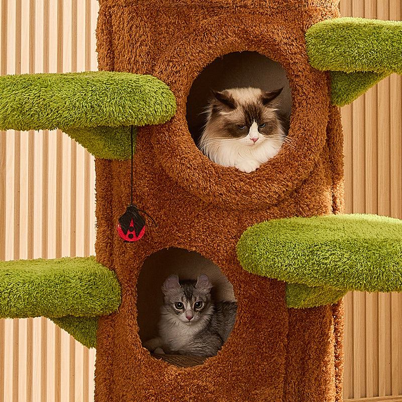 Contemporary Creative Round Particleboard Medium-Density Fiberboard Velvet Fabric Sisal Tree-Shape Cat Tree 6-Condo 12-Perch For Living Room Cuvalon
