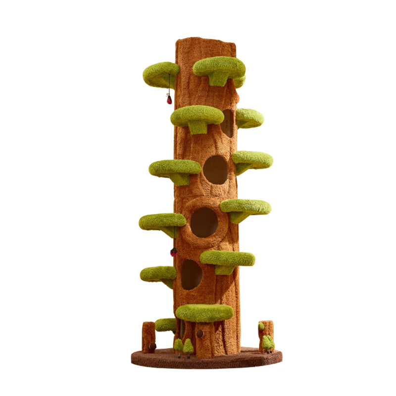 Contemporary Creative Round Particleboard Medium-Density Fiberboard Velvet Fabric Sisal Tree-Shape Cat Tree 6-Condo 12-Perch For Living Room Cuvalon