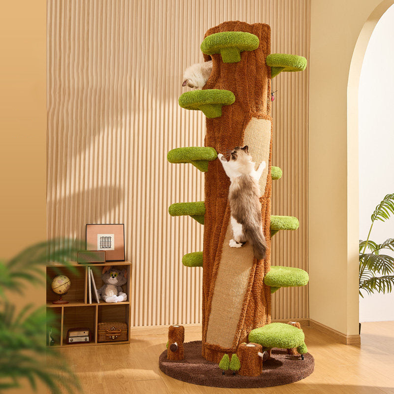 Contemporary Creative Round Particleboard Medium-Density Fiberboard Velvet Fabric Sisal Tree-Shape Cat Tree 6-Condo 12-Perch For Living Room Cuvalon